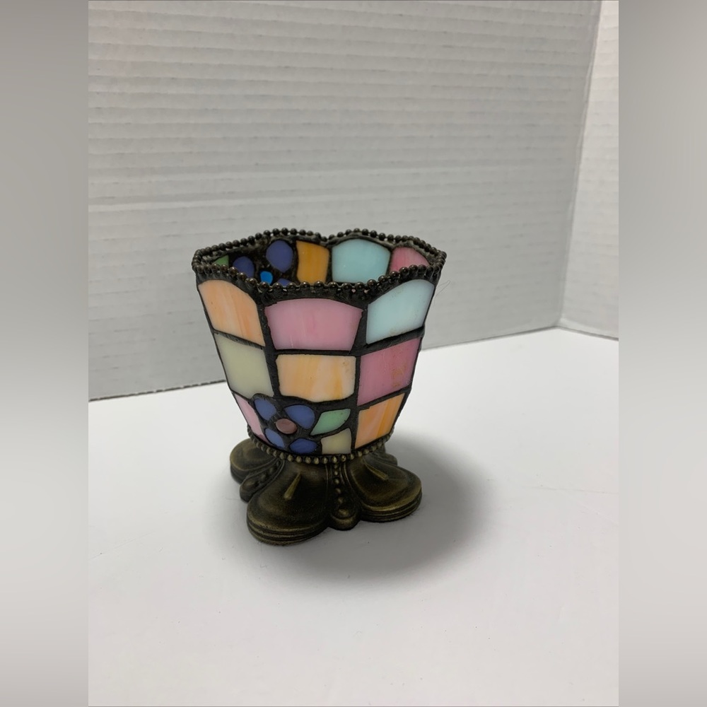 PartyLite Hydrangea Stained Glass Floral Votive Tea Light Candle Holder
